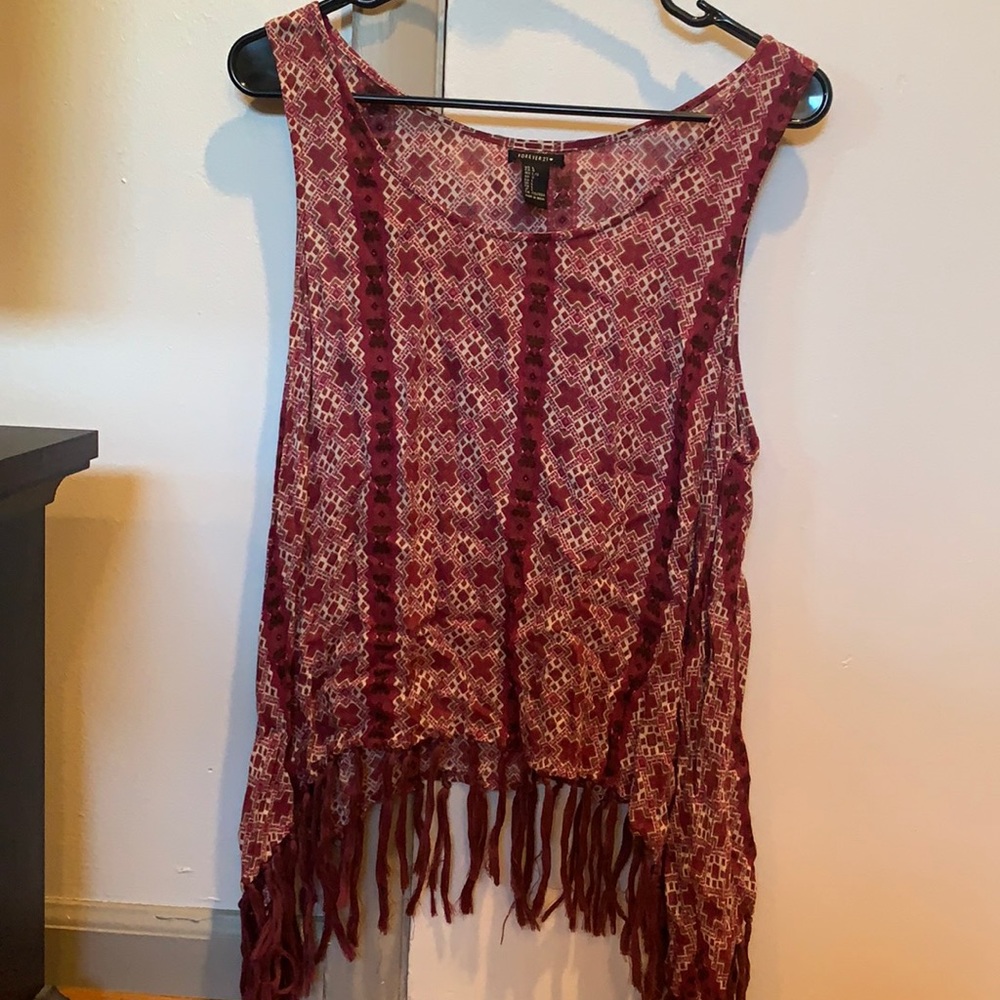 Flowy fringed multicolor graphic tank top